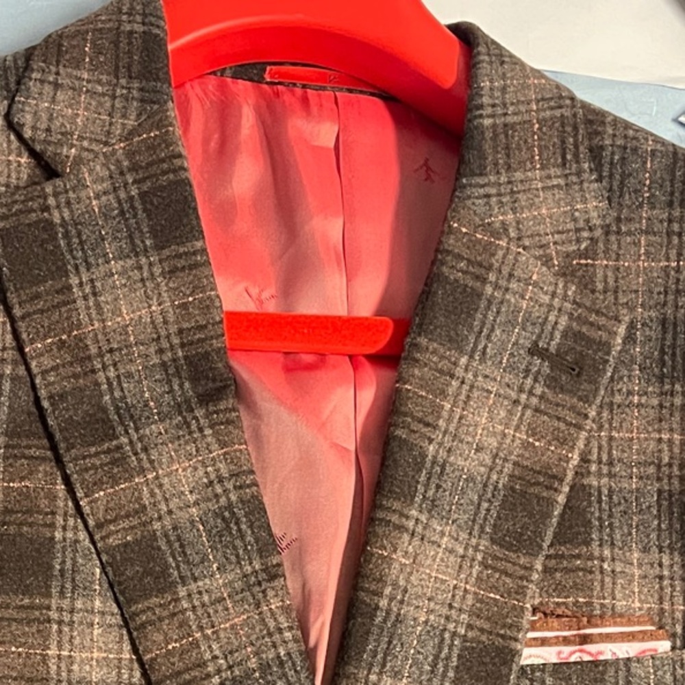 Isaia Brown Plaid Sport Coat with Pink Windowpane